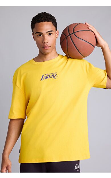 DeFacto NBA Los Angeles Lakers Oversıze Bisiklet Yaka Kısa Kollu Tişört