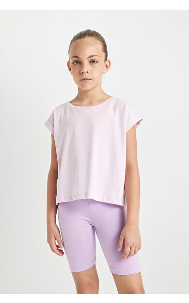 DeFacto DeFactoFit Kız Çocuk Boxy Fit Bisiklet Yaka Basic Kısa Kollu Tişört C4511A824SMPN180