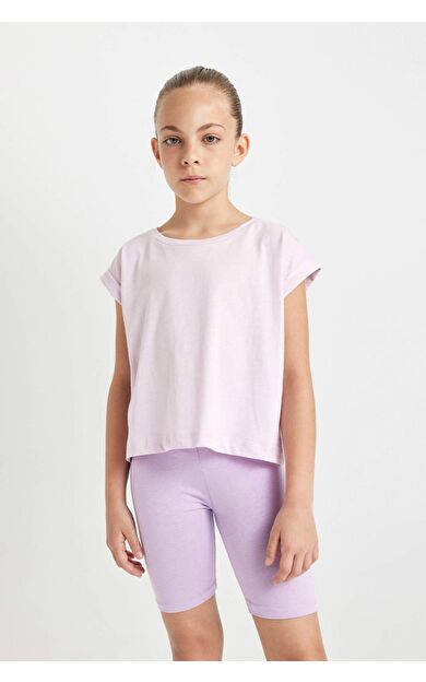 DeFactoFit Kız Çocuk Boxy Fit Bisiklet Yaka Basic Kısa Kollu Tişört C4511A824SMPN180