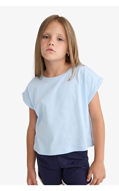 DeFacto Kız Çocuk Boxy Fit Bisiklet Yaka Basic Düz Kısa Kollu Tişört C4511A825SMBE343