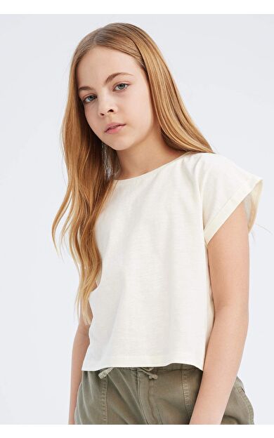 DeFacto Kız Çocuk Boxy Fit Bisiklet Yaka Basic Düz Kısa Kollu Tişört C4511A825SMER99