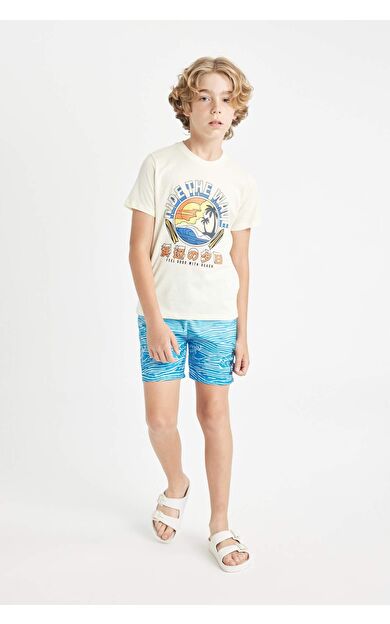 DeFactoFit Erkek Çocuk Baskılı Kısa Kollu Tişört Deniz Şortu 2'li Takım C4540A824HSER179