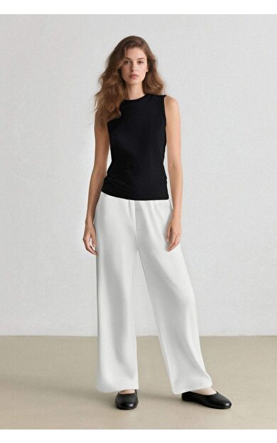 Keten Karışımlı Pantolon Wide Leg Geniş Bol Paça Üç Cepli Normal Bel Basic Düz Standart Boy