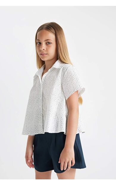 DeFacto Kız Çocuk Relax Fit Pamuklu Kısa Kollu Gömlek