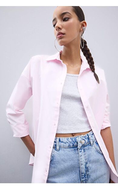 DeFacto Oversize Fit Basic Düz Oxford Uzun Kollu Gömlek