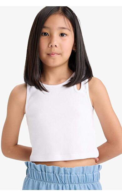 DeFacto Kız Çocuk Bisiklet Yaka Crop Beyaz Atlet