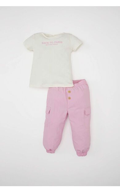 DeFactoFit Kız Bebek Baskılı Kısa Kollu Tişört Paraşüt Pantolon 2'li Takım