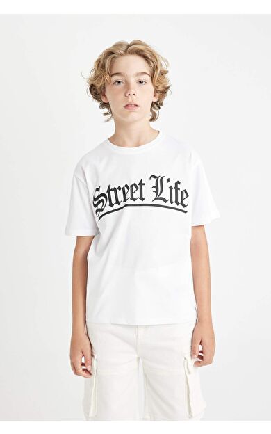 DeFactoFit Erkek Çocuk Bisiklet Yaka Baskılı Kısa Kollu Tişört C4648A824SMWT34