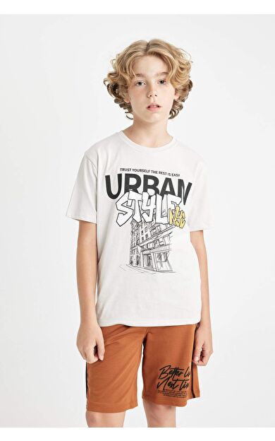 DeFactoFit Erkek Çocuk Bisiklet Yaka Baskılı Kısa Kollu Tişört C4651A824SMGR477