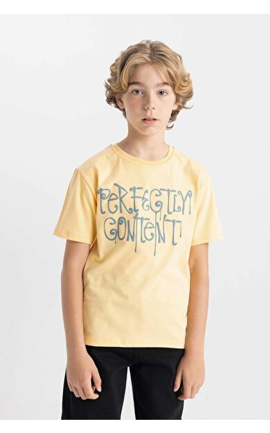 DeFactoFit Erkek Çocuk Bisiklet Yaka Baskılı Kısa Kollu Tişört C4652A824HSOG283