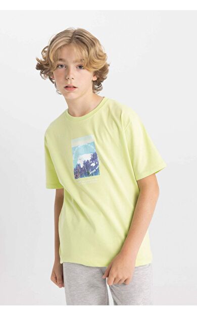 DeFactoFit Erkek Çocuk Bisiklet Yaka Baskılı Kısa Kollu Tişört C4654A824HSGN321