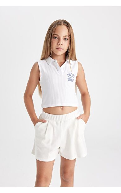 DeFacto DeFactoFit Kız Çocuk Polo Yaka Spor Baskılı Atlet C4715A824SMWT34
