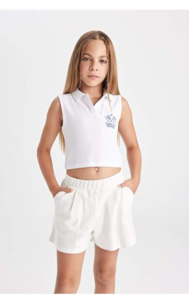 DeFacto DeFactoFit Kız Çocuk Polo Yaka Spor Baskılı Atlet C4715A824SMWT34