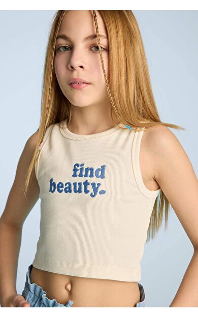 DeFacto Kız Çocuk Bisiklet Yaka Baskılı Crop Atlet