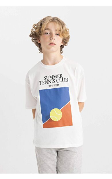 DeFactoFit Erkek Çocuk Oversize Fit Bisiklet Yaka Baskılı Kısa Kollu Tişört C4901A824HSER105