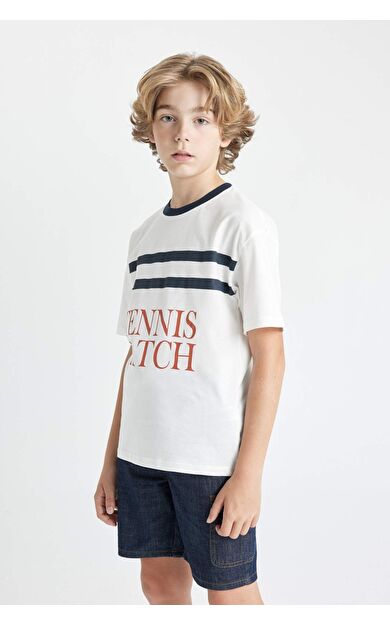 DeFactoFit Erkek Çocuk Oversize Fit Bisiklet Yaka Baskılı Kısa Kollu Tişört C4904A824HSER105