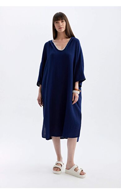 Fall in Love Kapüşonlu Pamuklu Plaj Midi Elbisesi