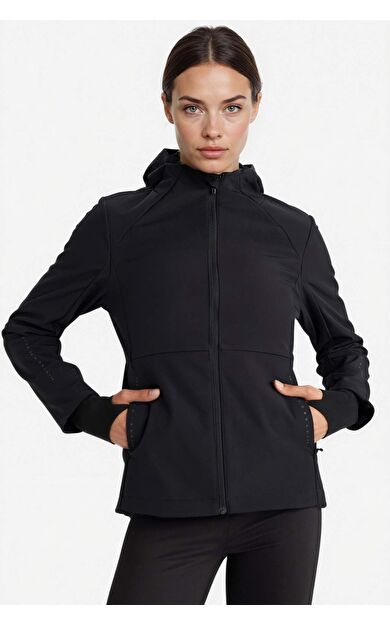 DeFacto DeFactoFit Su İtici Slim Fit Dar Kesim Kapüşonlu Fermuarlı Softshell Mont C4951AX25AUBK81