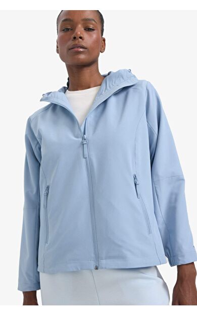 DeFactoFit Su İtici Regular Fit Kapüşonlu Fermuarlı İpek Kumaş Yağmurluk C4952AX25AUBE748