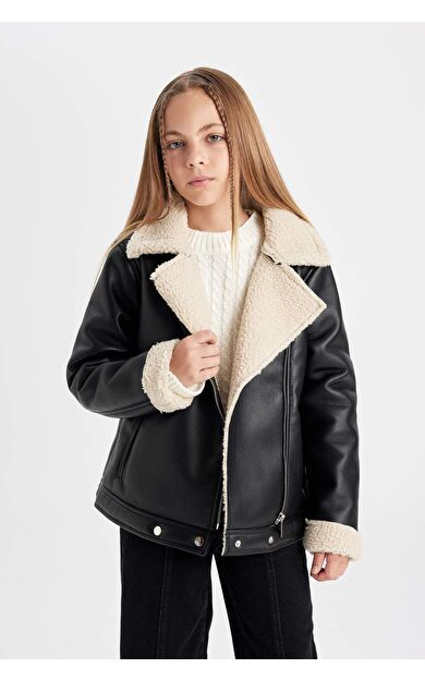 DeFacto Kız Çocuk Su İtici Ceket Yaka Pelüş Astar Mont