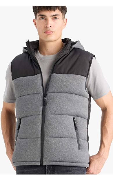 DeFacto Slim Fit Dar Kesim Kapüşonlu Fermuarlı Şişme Yelek