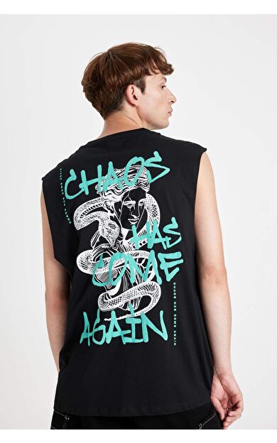 DeFacto Boxy Fit Baskılı Bisiklet Yaka Atlet C5053AX24HSBK81