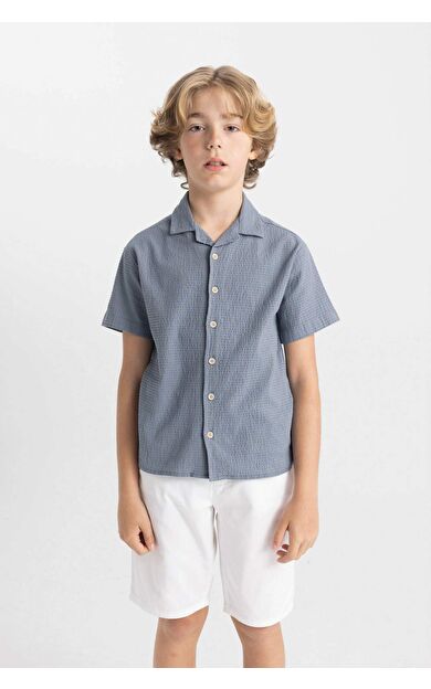 DeFacto DeFactoFit Erkek Çocuk Oversize Fit Polo Yaka Gofre Dokulu Kısa Kollu Gömlek