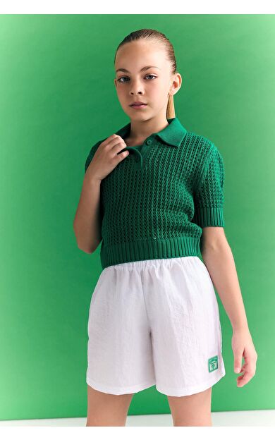 DeFacto Kız Çocuk Crop Polo Yaka Kazak