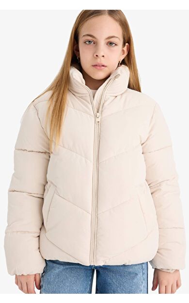 Kız Çocuk Su İtici Polar Astarlı Fermuarlı Şişme Mont