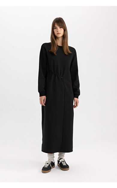 DeFacto Regular Fit Uzun Kollu Premium Maxi Elbise