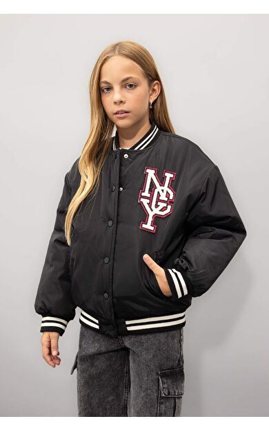 DeFacto Kız Çocuk Su İtici Kolej Yaka Çıtçıtlı Cepli Bomber Mont