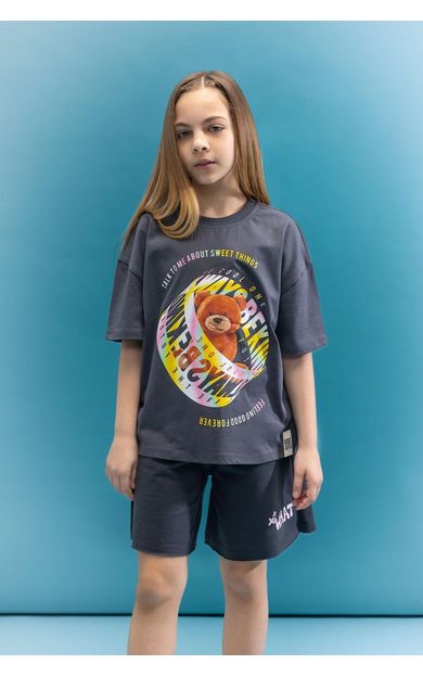 DeFacto DeFactoFit Kız Çocuk Oversize Fit Bisiklet Yaka Kısa Kollu Tişört C5464A824SMAR31