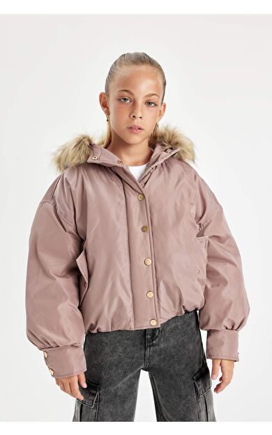 DeFacto Kız Çocuk Çıkarılabilir Kapüşonlu Mont Fermuarlı Çıtçıt Kapamalı Cepli