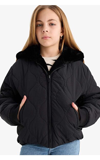 DeFacto Kız Çocuk Çift Taraflı Kapüşonlu Mont C5493A825AUBK27