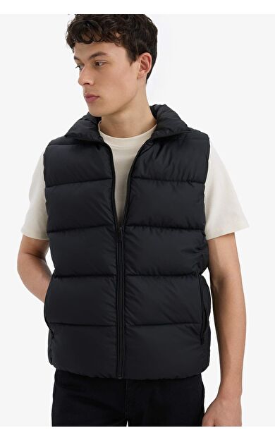 Slim Fit Dar Kesim Dik Yaka Fermuarlı Astarlı Su Geçirmez Şişme Yelek C5630AX25AUBK27