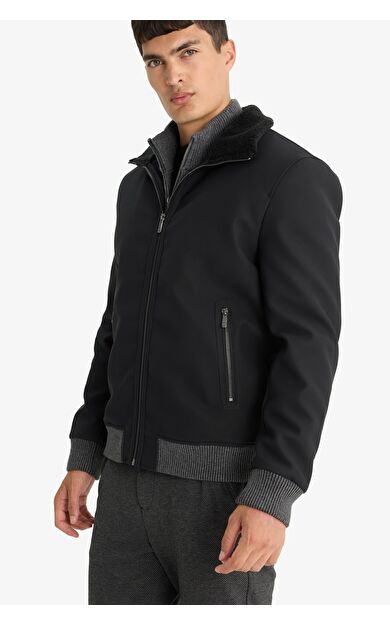 DeFacto Su İtici Slim Fit Dar Kesim Suni Kürklü Yaka Astarlı Fermuarlı Ribanalı Cepli Suni Deri Mont