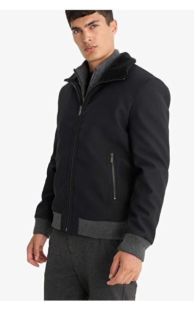 Su İtici Slim Fit Dar Kesim Suni Kürklü Yaka Astarlı Fermuarlı Ribanalı Cepli Suni Deri Mont