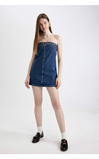 DeFacto Afra x Fashion Fit Straplez Jean Mini Elbise