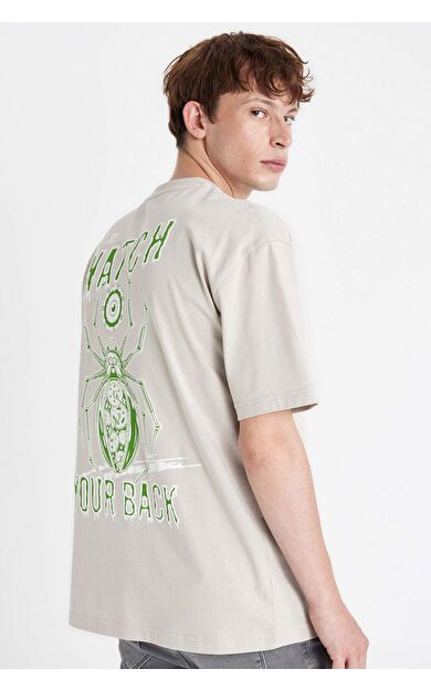 DeFactoFit Oversize Fit Bisiklet Yaka Sırt Baskılı Kısa Kollu Tişört C5678AX24HSBG783