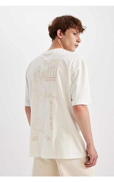 DeFacto One Piece Oversize Fit Bisiklet Yaka Baskılı Kısa Kollu Tişört C5870AX24HSER105