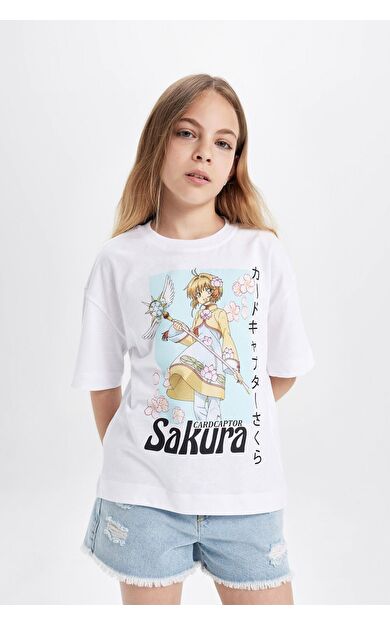 DeFacto DeFactoFit Kız Çocuk Baskılı Oversize Fit Kısa Kollu Tişört
