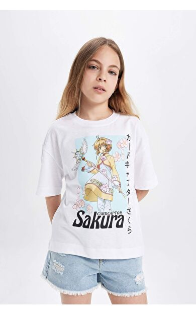 DeFactoFit Kız Çocuk Baskılı Oversize Fit Kısa Kollu Tişört