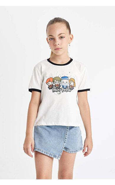 DeFactoFit Kız Çocuk Harry Potter Bisiklet Yaka Kısa Kollu Tişört