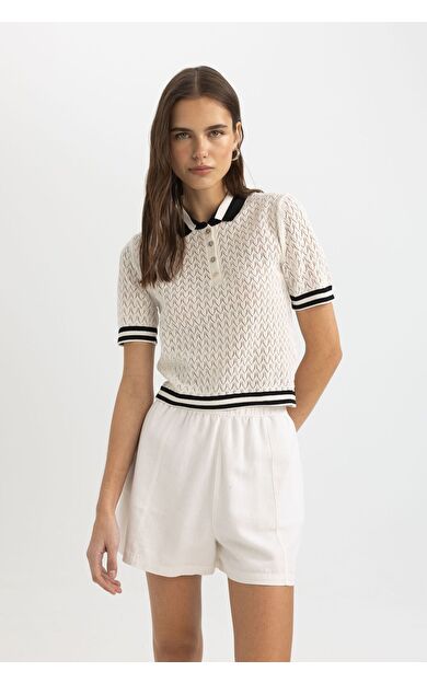 DeFacto Regular Fit Polo Yaka Kısa Kolu Kazak