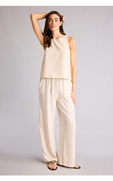 DeFacto Wıde Leg Çift Cepli Yüksek Bel Standart Boy Keten Karışımlı Pantolon