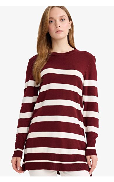 Regular Fit Bisiklet Yaka Çizgili Kazak Tunik