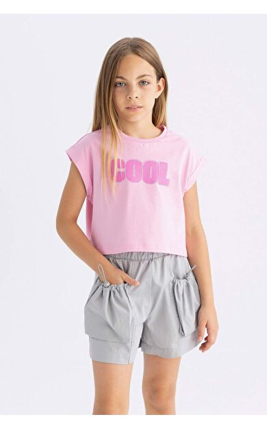 DeFactoFit Kız Çocuk Bisiklet Yaka Baskılı Kısa Kollu Tişört C6040A824SMPN649