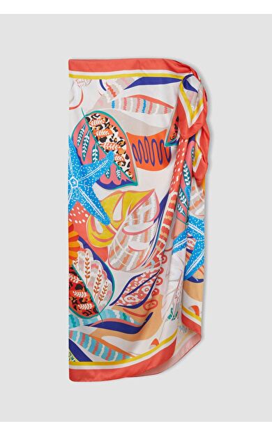 Kadın Desenli Saten Uzun Pareo