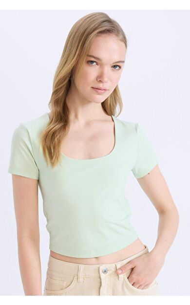 DeFacto Fitted U Yaka Basic Düz Kısa Kollu Tişört C6102AX25SMGN1139
