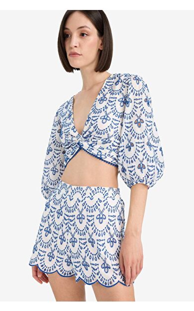 Desenli Nakışlı Brode Plaj Üstü-Fall in Love C6172AX25SMBE114